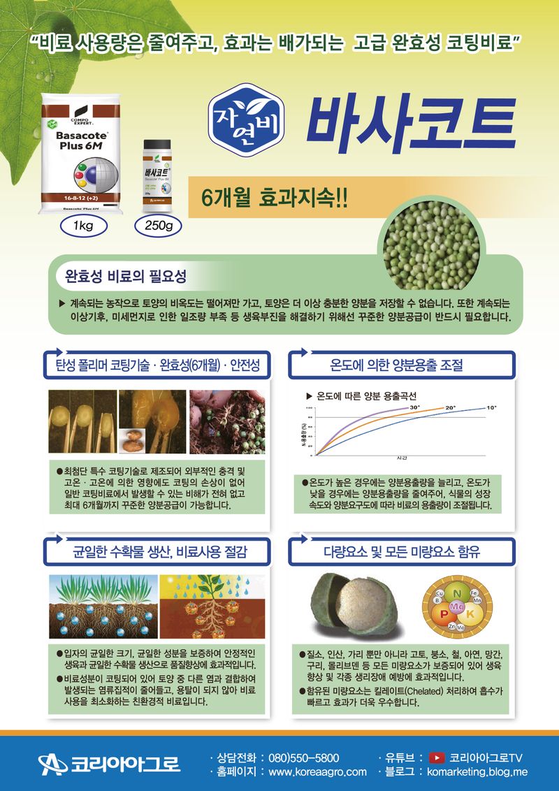 병천아그로(주)법인님의 장터 판매 상품 [바사코트 1kg 양분 관리 걱정 없는 고성능 완효성 코팅 비료 코리아아그로] 첨부 사진
