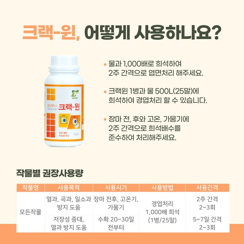 (주)누보님의 장터 판매 상품 [(주)누보_열과 예방 및 저장성 증대 전문자재 크랙윈 500ml] 첨부 사진