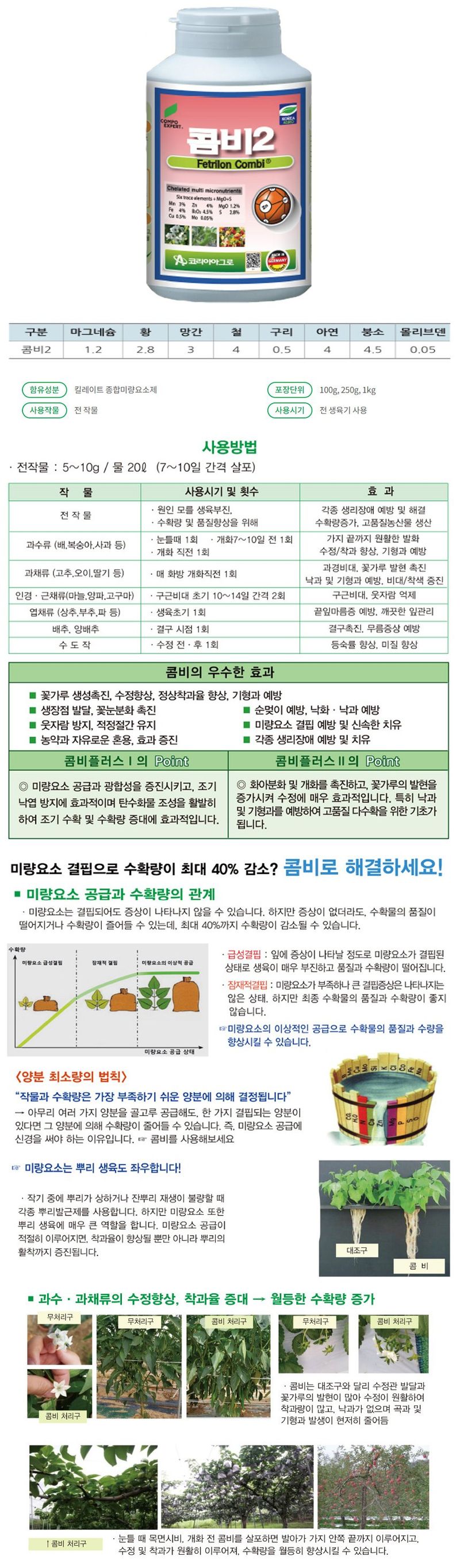 씨앗마켓님의 장터 판매 상품 [콤비2 100g 종합 킬레이트 미량 요소제 수정 착색 식물 영양제] 첨부 사진