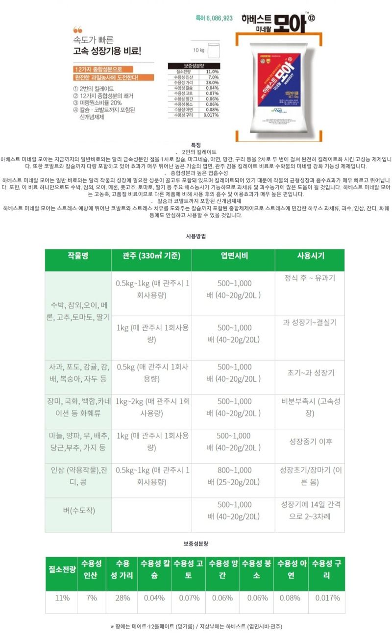 아그로플랜트님의 장터 판매 상품 [10kg 하베스트 미네랄 모아/우레아/칼슘18/엠지5] 첨부 사진