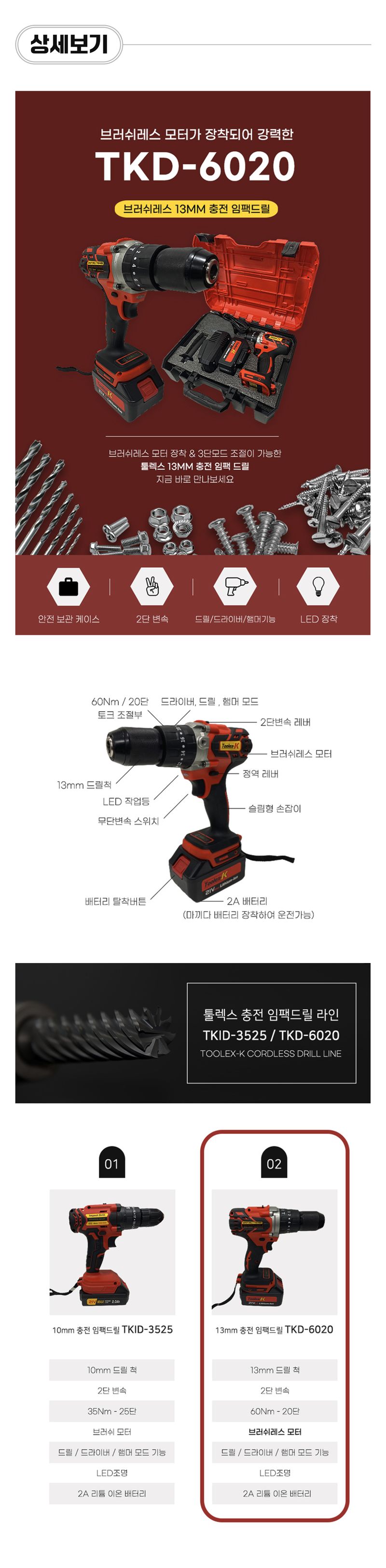 팜모닝 상점님의 장터 판매 상품 [[툴렉스] TKD-6020 충전 함마드릴 세트] 첨부 사진