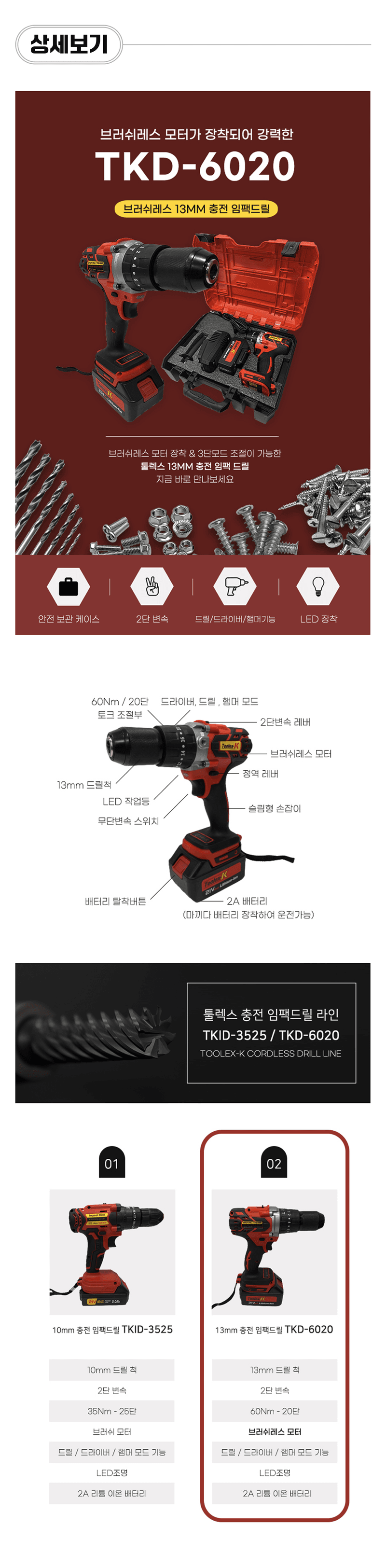 팜모닝 상점님의 장터 판매 상품 [[툴렉스] TKD-6020 충전 함마드릴 세트] 첨부 사진