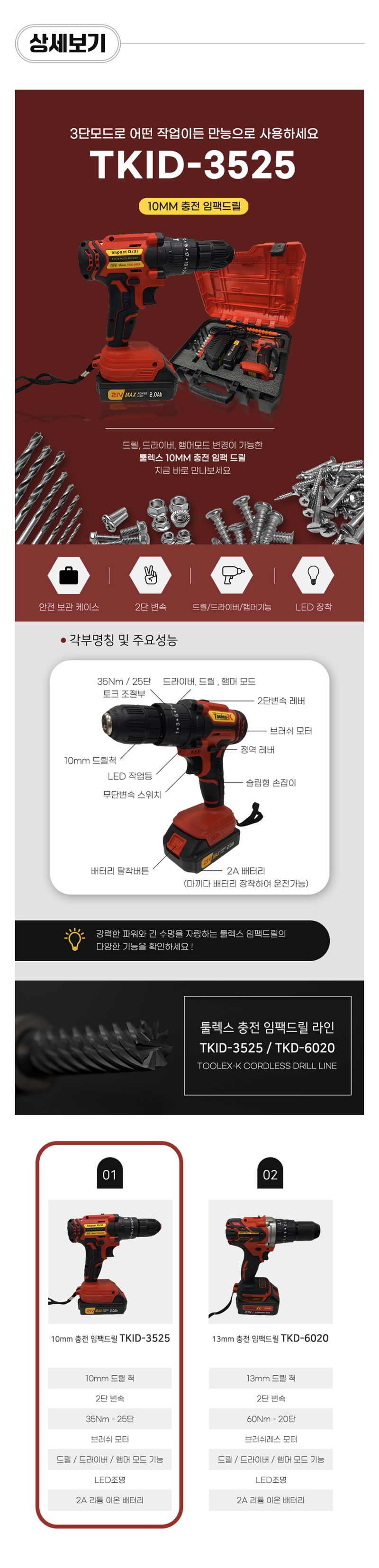 팜모닝 상점님의 장터 판매 상품 [[툴렉스] TKD-3525 충전함마드릴 10mm 세트] 첨부 사진