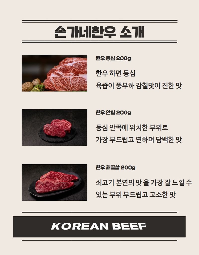 손가네한우님의 장터 판매 상품 [++1등급 투뿔 한우 등심 안심 채끝 200g] 첨부 사진