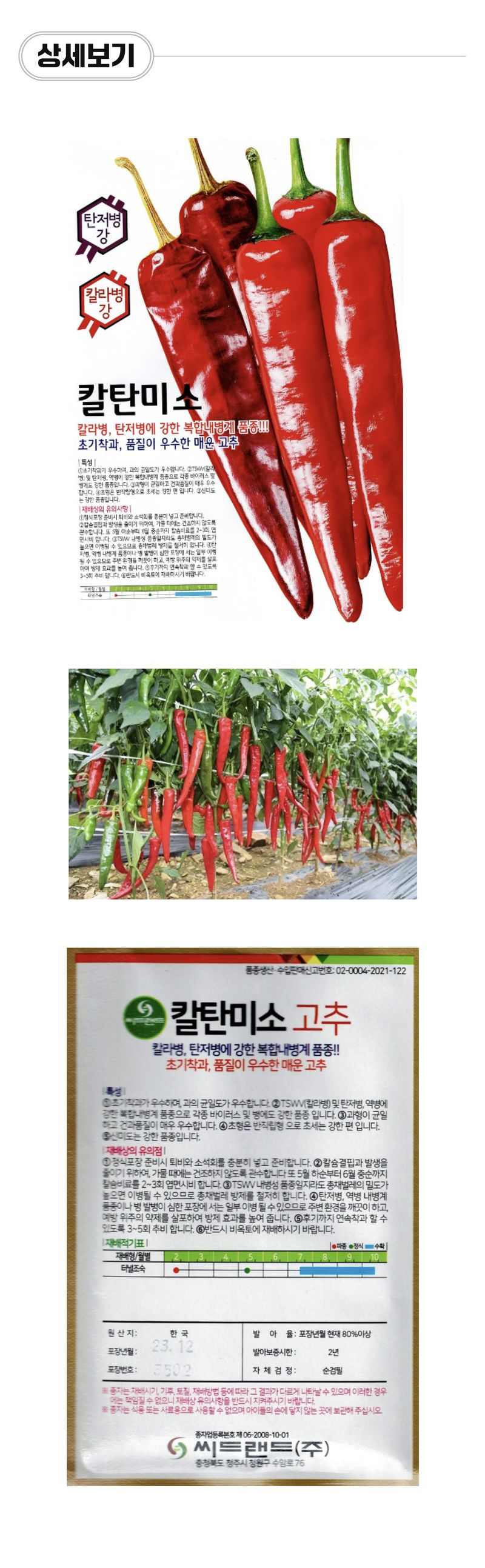 팜모닝 상점님의 장터 판매 상품 [[씨드랜드] 칼탄미소 복합계 고추씨앗 1200립] 첨부 사진