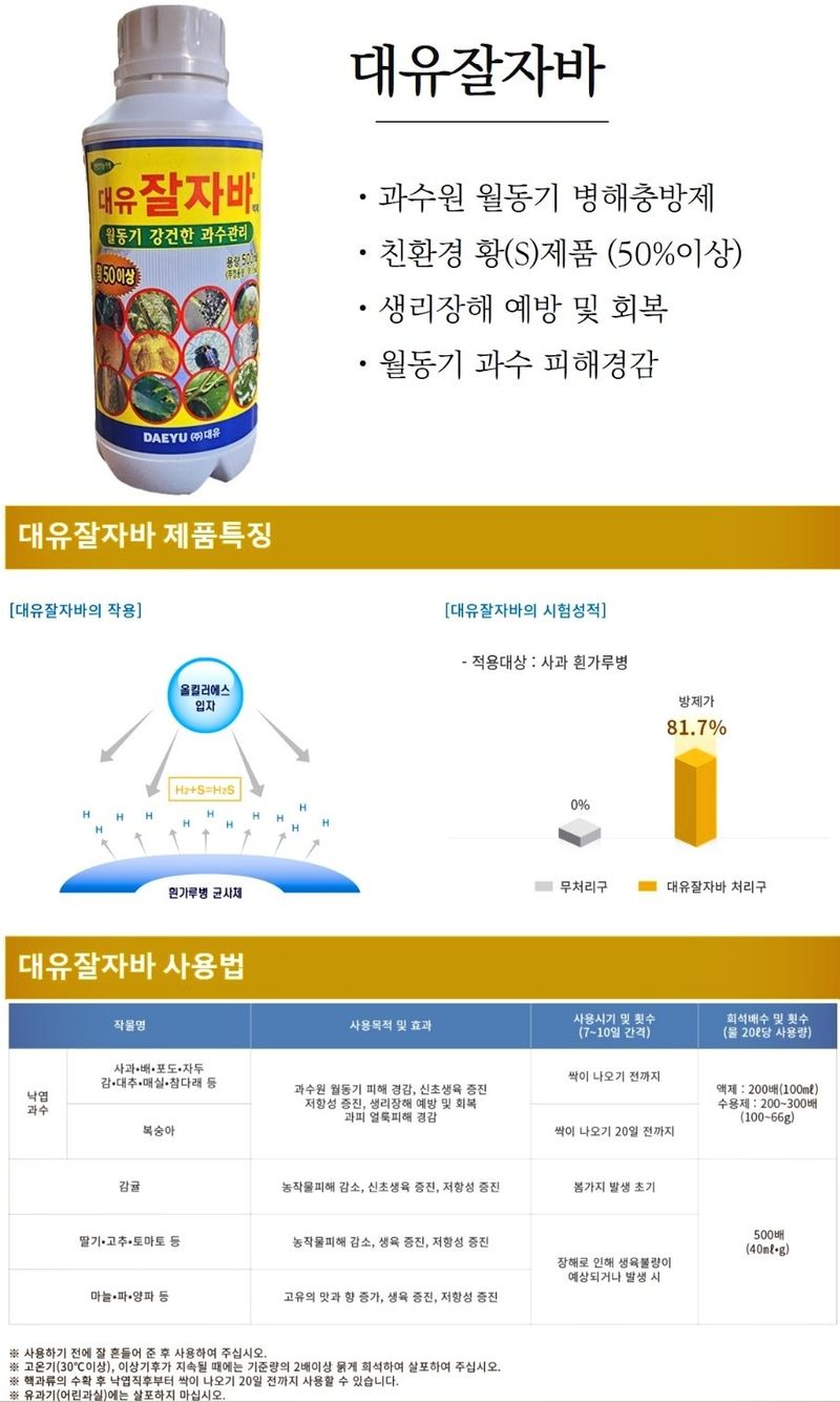 한농농약종묘사님의 장터 판매 상품 [과수원월동기 유황합제 500ml] 첨부 사진