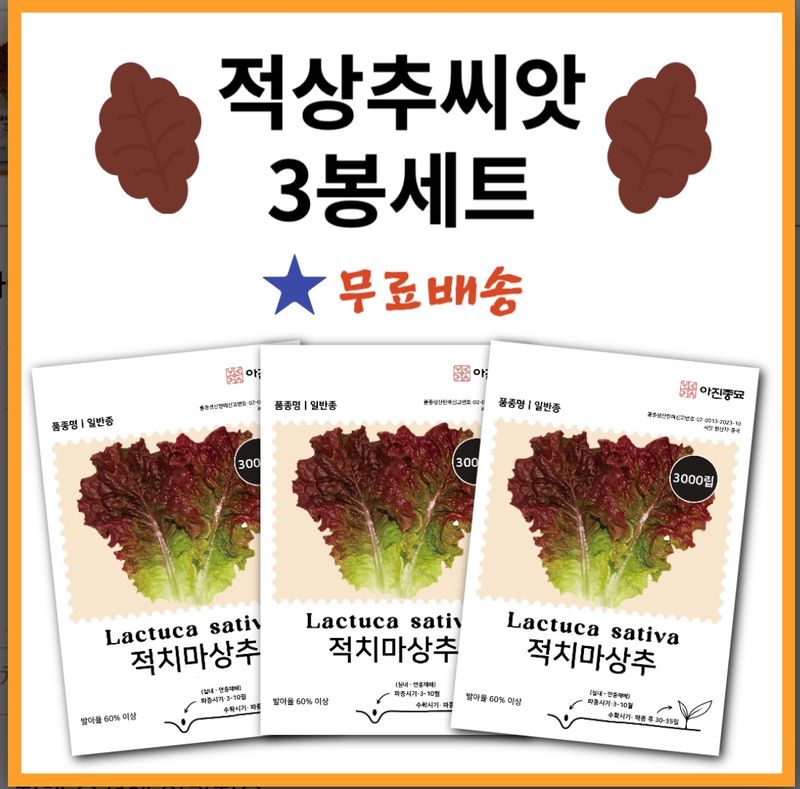 장터 상품 [적상추 씨앗 3000립 3봉세트 무료배송 상추씨] 썸네일