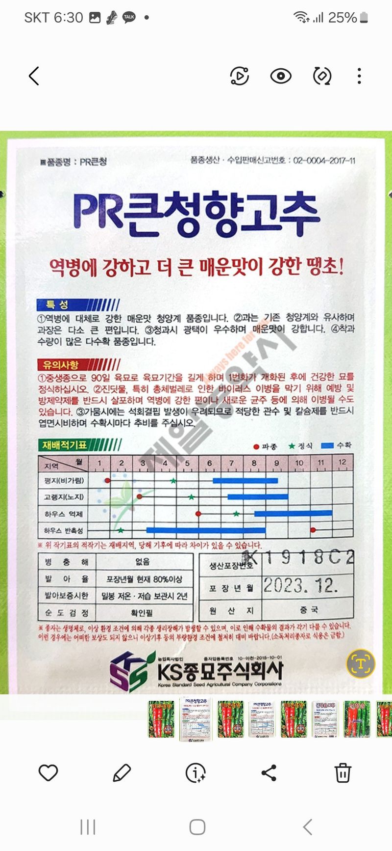 안산제일농약사님의 장터 판매 상품 [PR큰청향 200립] 첨부 사진