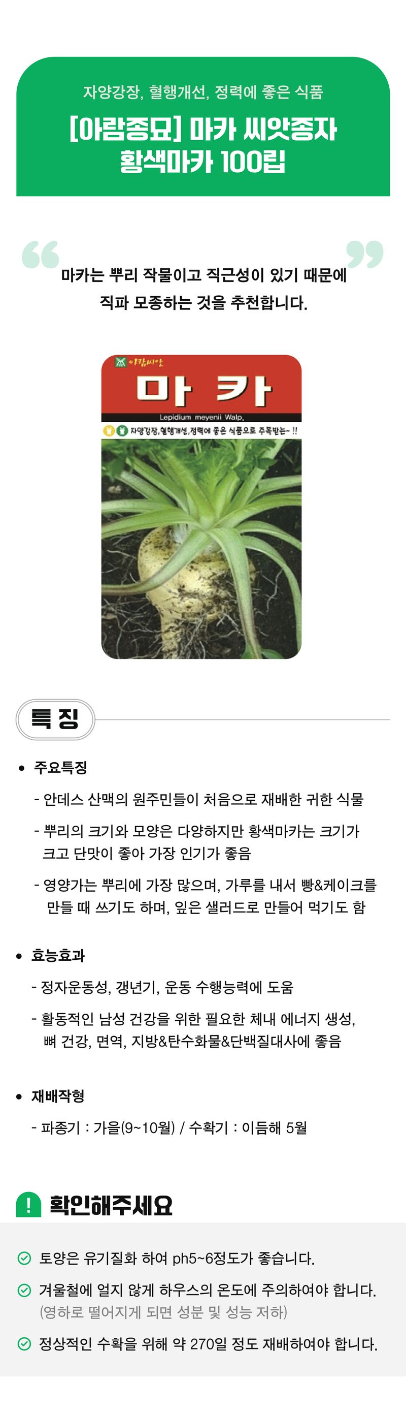 팜모닝 상점님의 장터 판매 상품 [[아람종묘] 마카 씨앗종자 황색마카 100립] 첨부 사진
