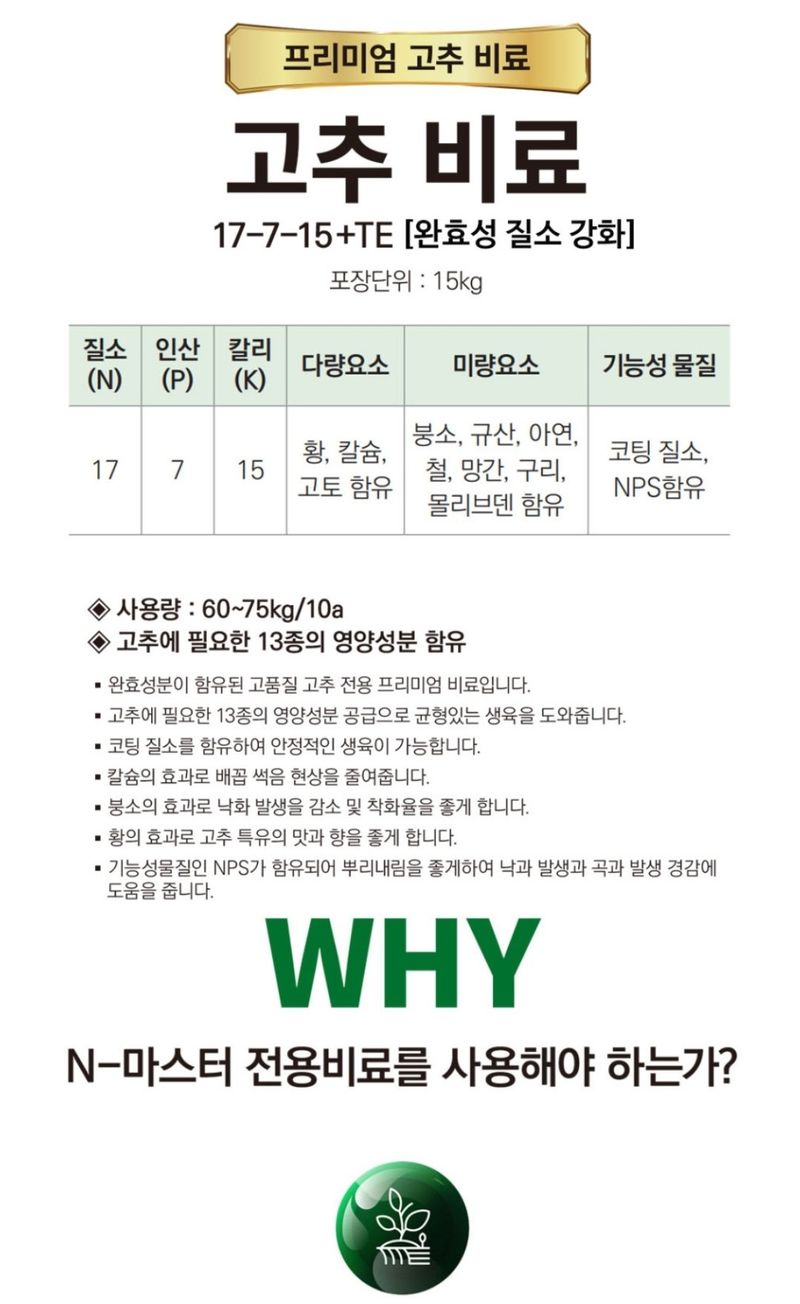 대산농사대장님의 장터 판매 상품 [[누보]고추완효성비료15kg] 첨부 사진