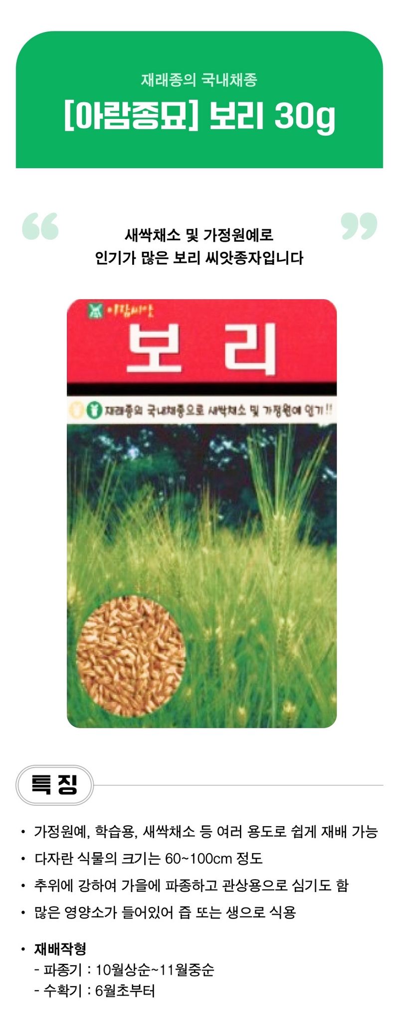 팜모닝 상점님의 장터 판매 상품 [[아람종묘] 보리 30g] 첨부 사진