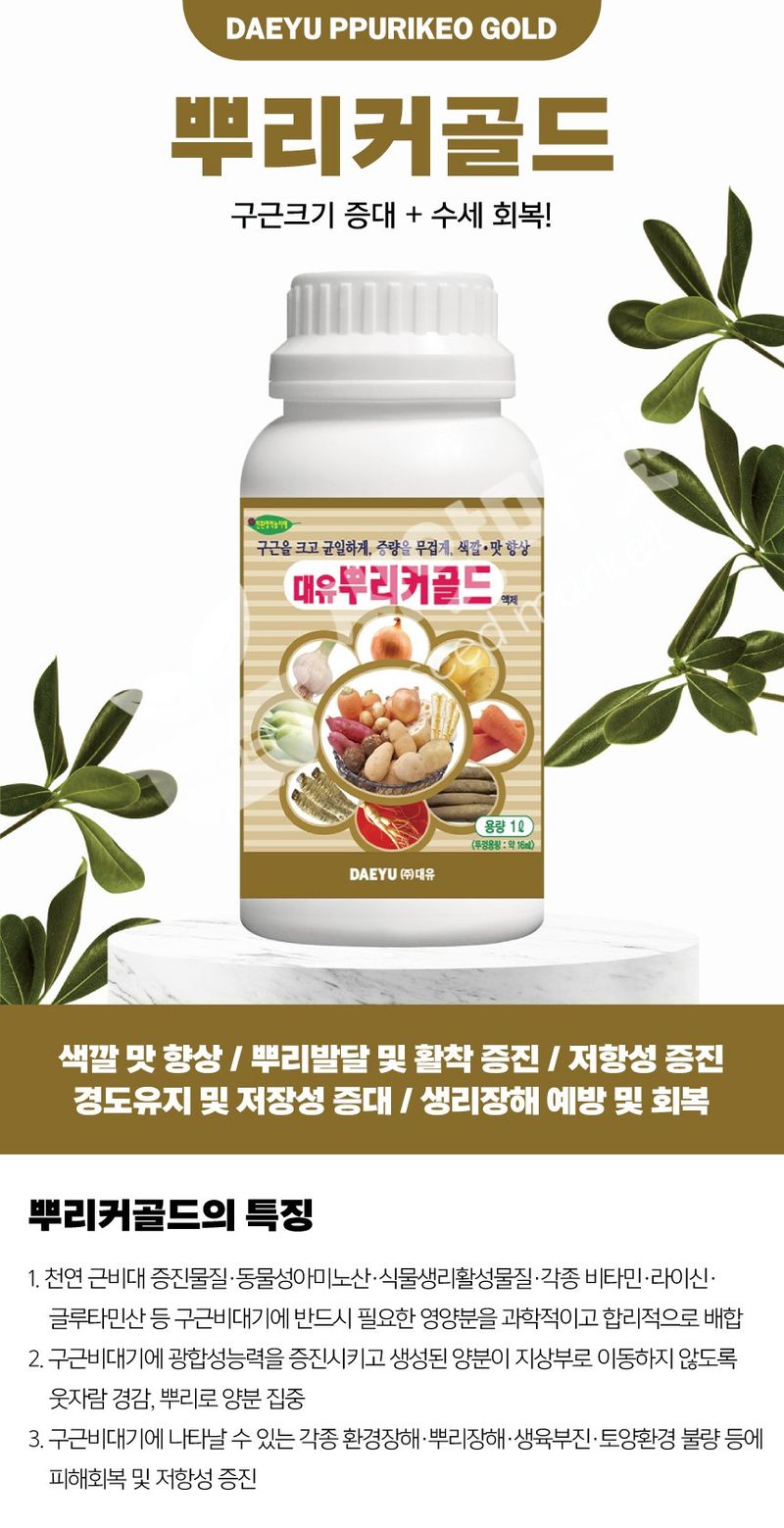 산들마켓,씨앗마켓님의 장터 판매 상품 [대유 뿌리커골드 1L 구근 비대제 감자 고구마 마늘 양파 구근 영양제] 첨부 사진