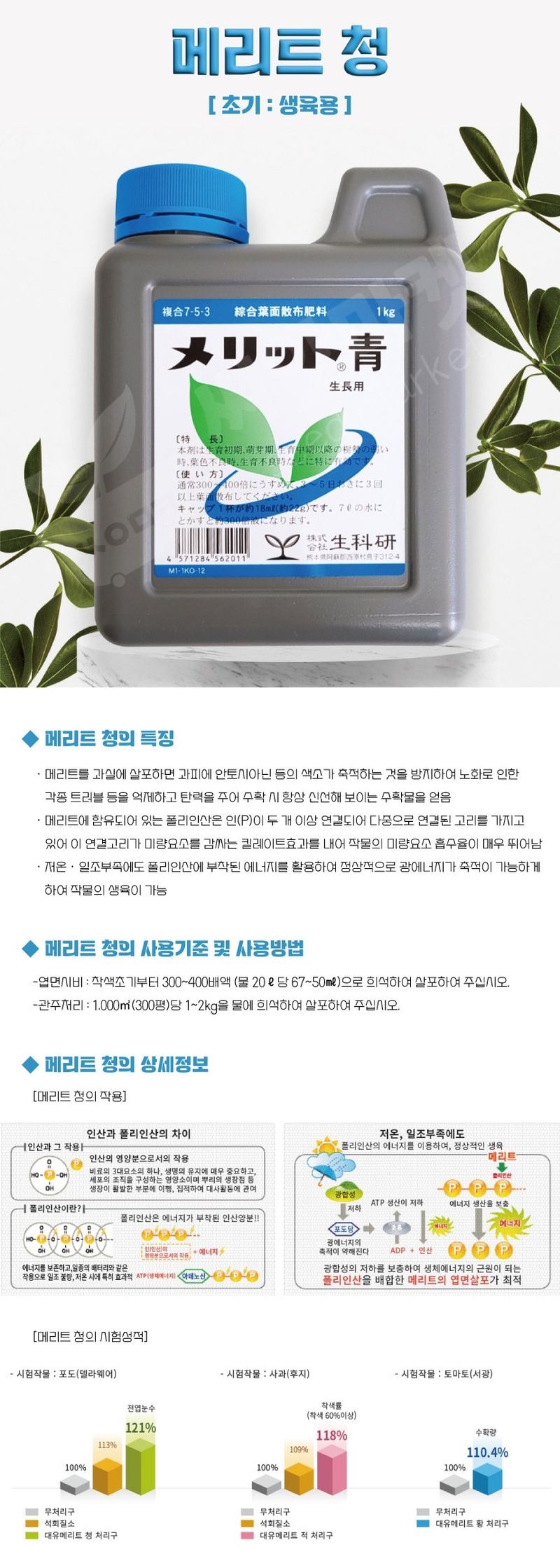 산들마켓,씨앗마켓님의 장터 판매 상품 [대유 메리트청 1kg 샤인머스켓 포도 과수류 생육 초기 복합비료 영양제 ] 첨부 사진