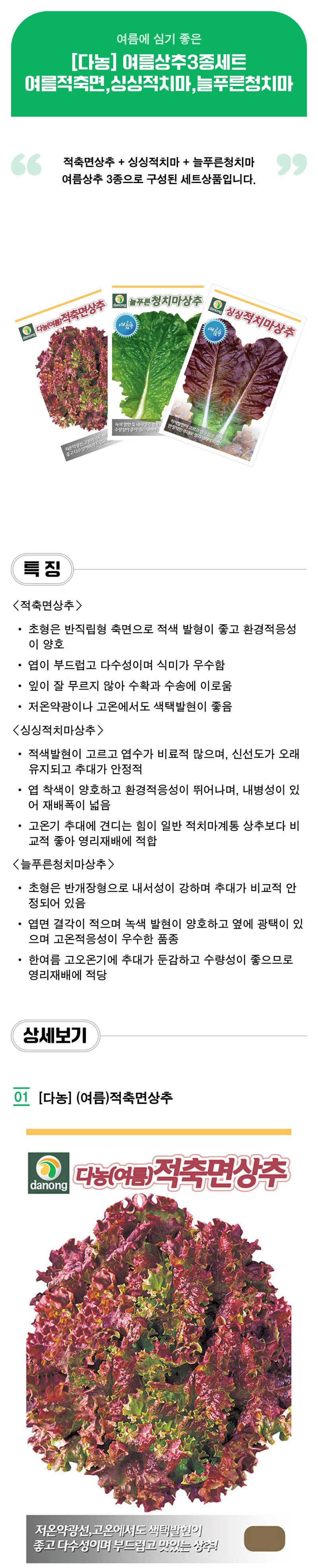 팜모닝 상점님의 장터 판매 상품 [여름상추3종세트 - [다농] 여름적축면,싱싱적치마,늘푸른청치마] 첨부 사진