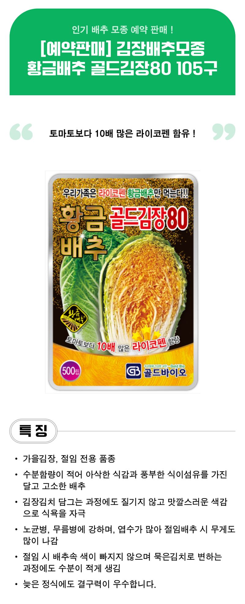 팜모닝 상점님의 장터 판매 상품 [황금배추 골드김장80 김장배추모종 105구] 첨부 사진