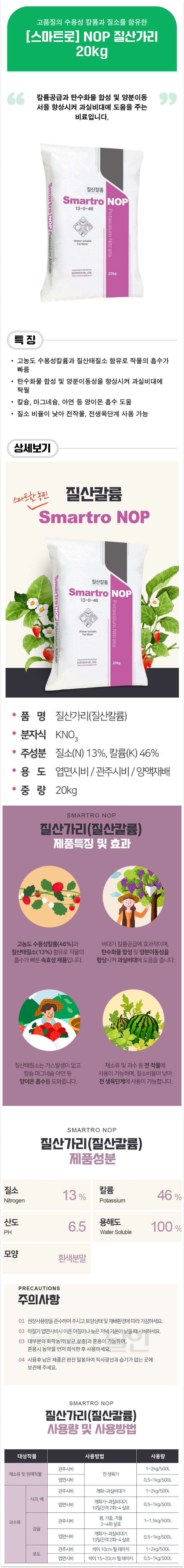 팜모닝 상점님의 장터 판매 상품 [[스마트로] 질산가리 20kg - 과실비대,속효성,생육] 첨부 사진