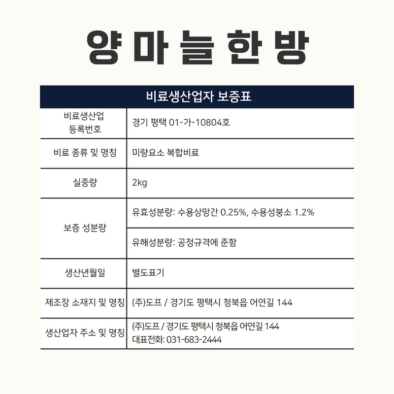삼익농자재님의 장터 판매 상품 [[도프] 양마늘 한방 2kg 양파 마늘 전용 비료 황 미량요소 밑거름] 첨부 사진