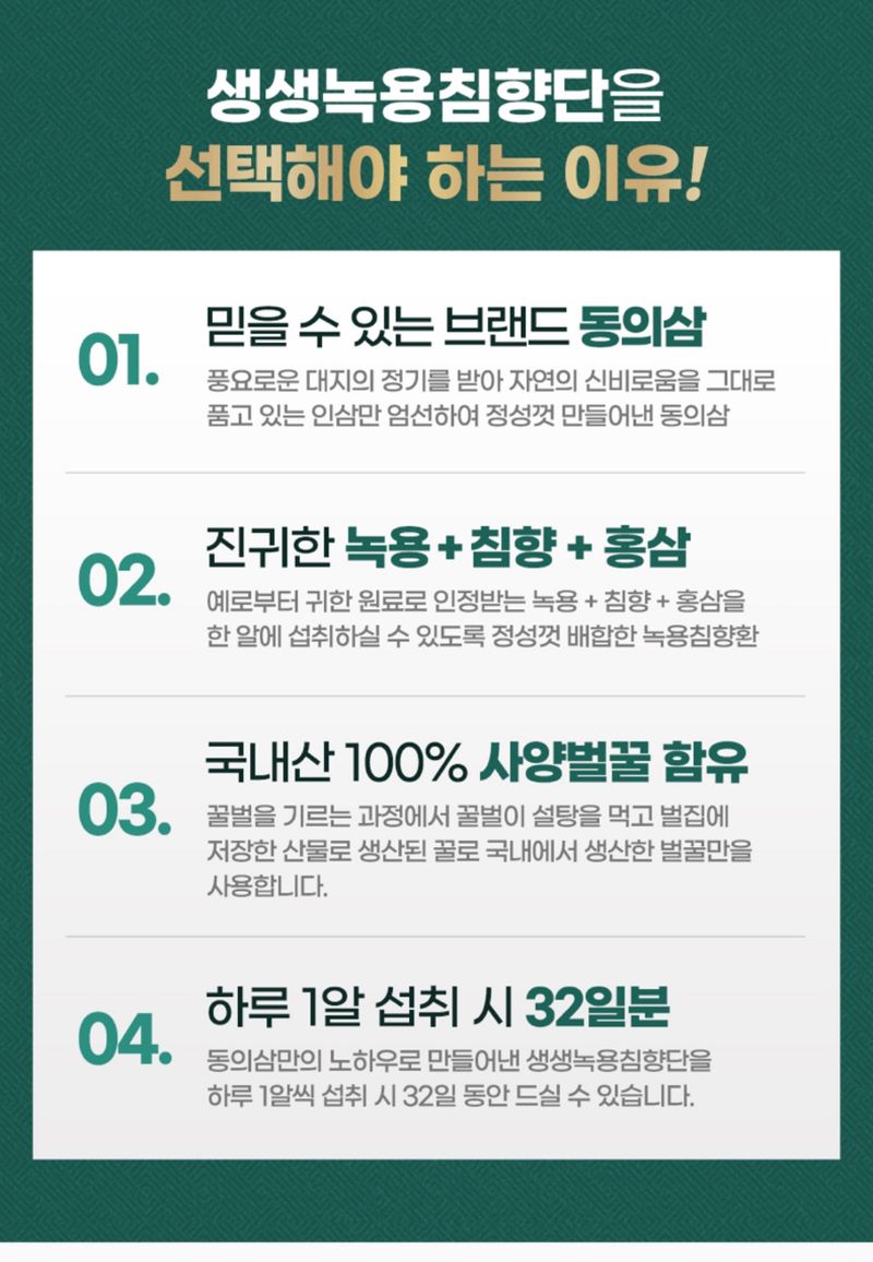 박창민님의 장터 판매 상품 [(동의삼)생생녹용침향단 3.75g 32환 명절선물세트] 첨부 사진