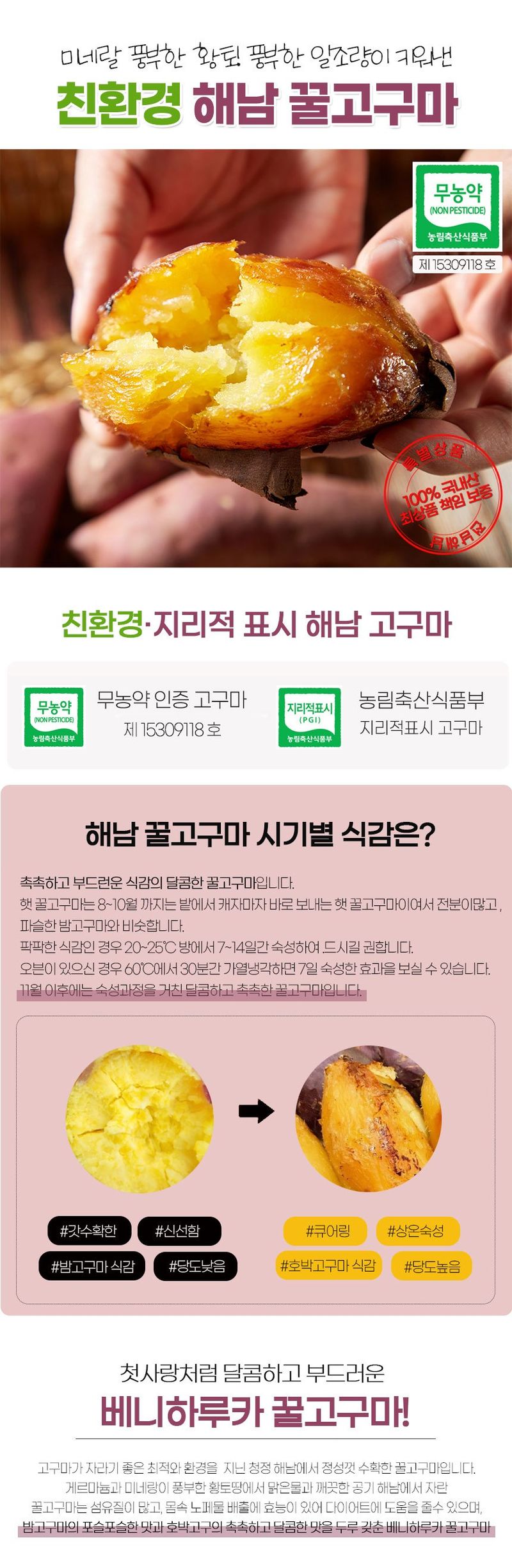 초록미소 금호농장님의 장터 판매 상품 [해남 친환경 무농약 세척 꿀고구마 베니하루카 3kg 5kg 10kg 판매합니다.] 첨부 사진