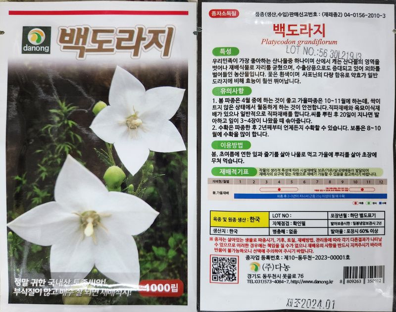 안산제일농약사님의 장터 판매 상품 [백도라지씨앗 1000립 10봉] 첨부 사진