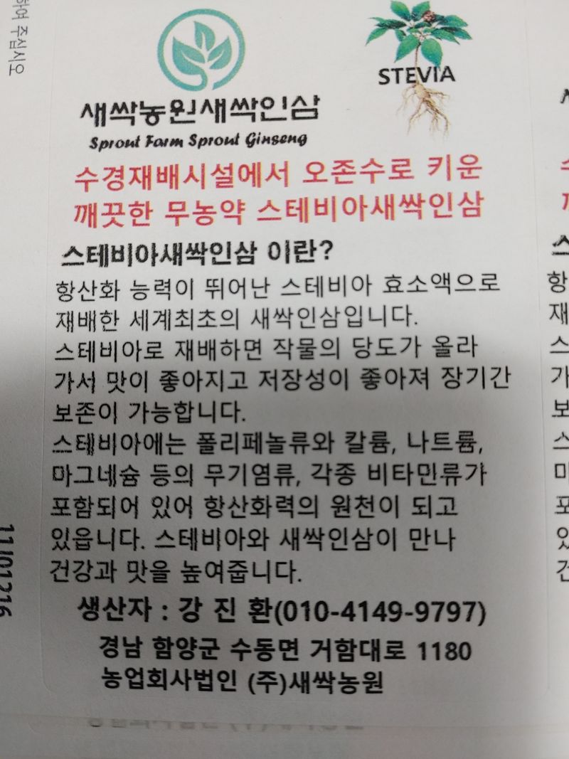 강진환님의 장터 판매 상품 [스테비아 새싹인삼 3만원,5만원] 첨부 사진