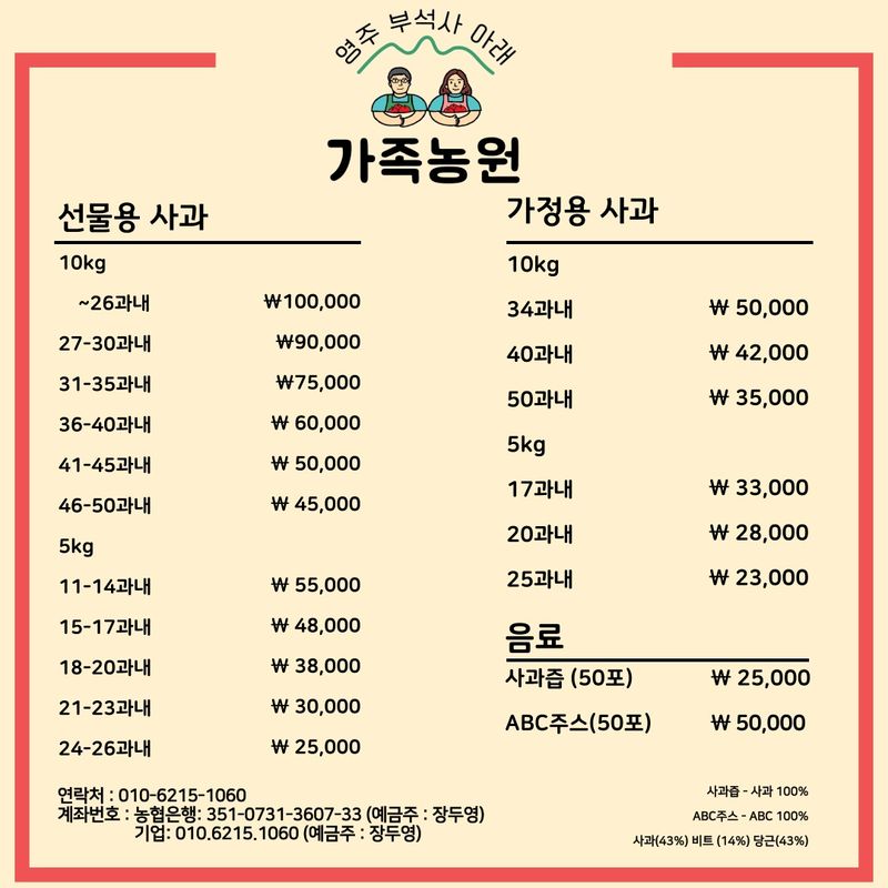부석사 가족농원님의 장터 판매 상품 [부사 가격표올립니다.] 첨부 사진