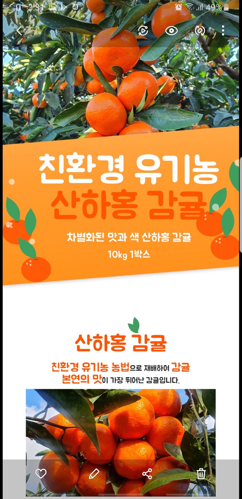 장터 상품 [산하홍 감귤  10kg] 썸네일