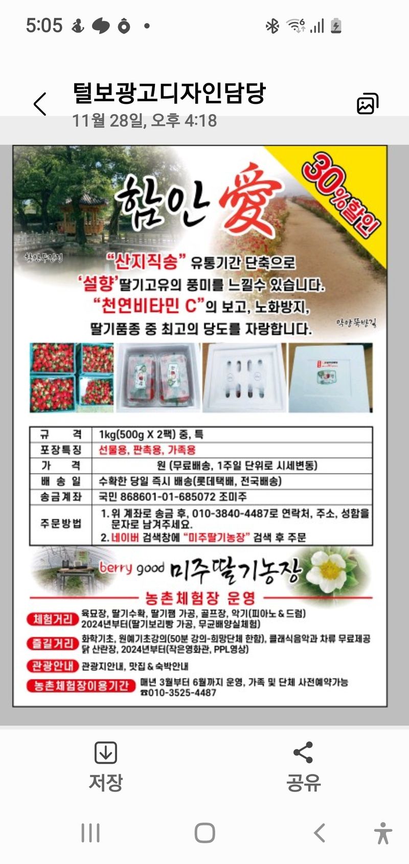 유창남님의 장터 판매 상품 [설향딸기산지직송1K(500g×2팩)] 첨부 사진