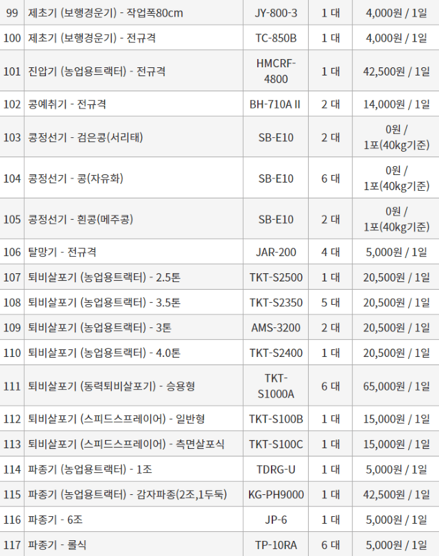 농기계 임대 정보님의 장터 판매 상품 [[세종특별시] 정부 농기계 임대 사업 정보] 첨부 사진
