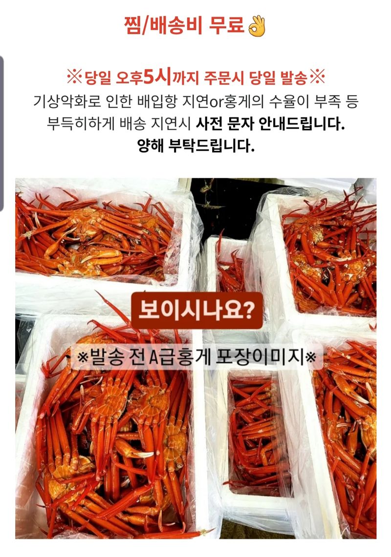 노가네수산님의 장터 판매 상품 [노가네] 자숙 속이꽉찬 A급 독도홍게 2kg.3kg] 첨부 사진