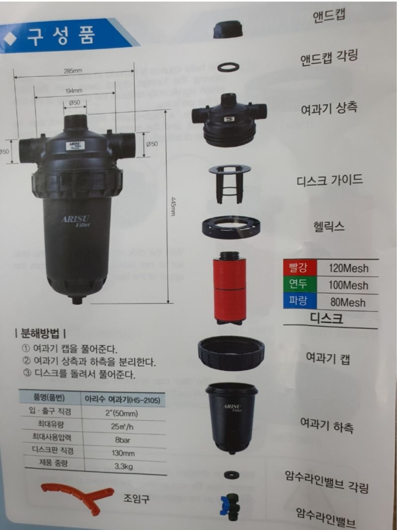 포깅농자재님의 장터 판매 상품 [아리수 여과기 50mm 디스크타입] 첨부 사진