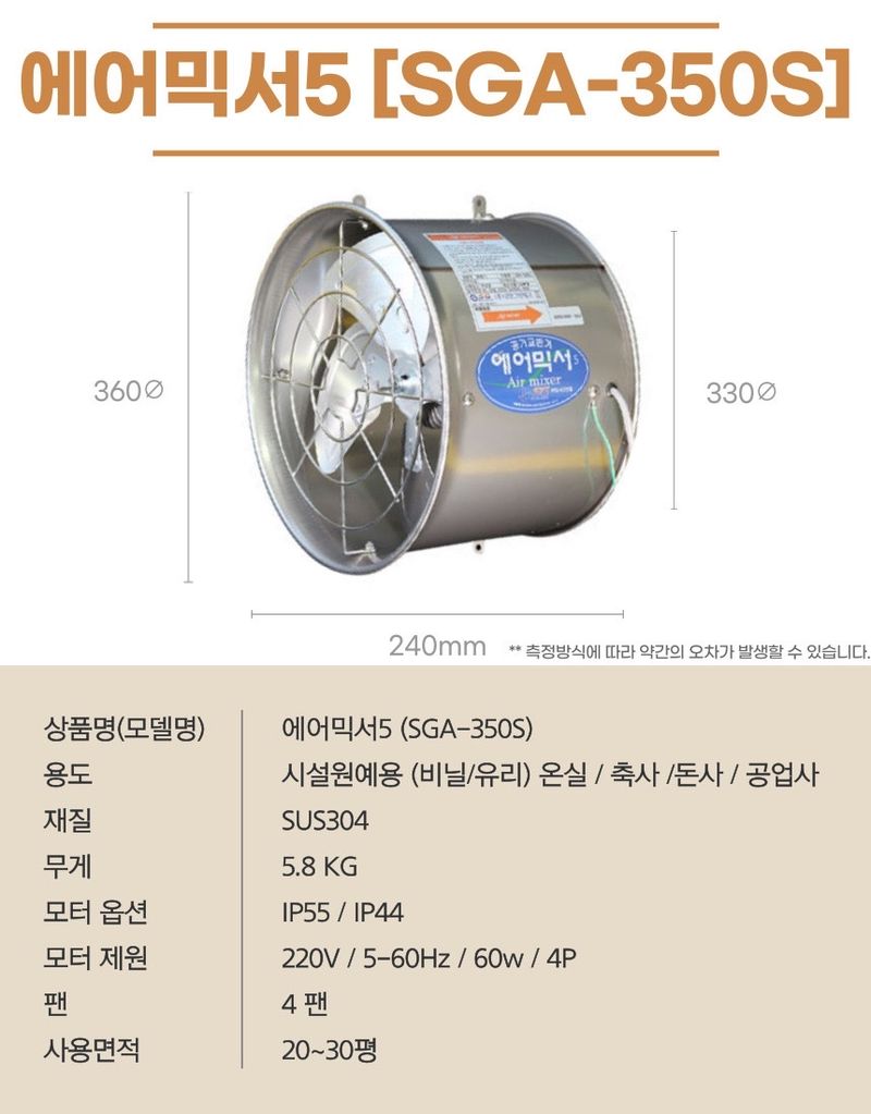 팜모닝 상점님의 장터 판매 상품 [[신안그린] 에어믹서5 국산 하우스용 환풍기 20~30평] 첨부 사진
